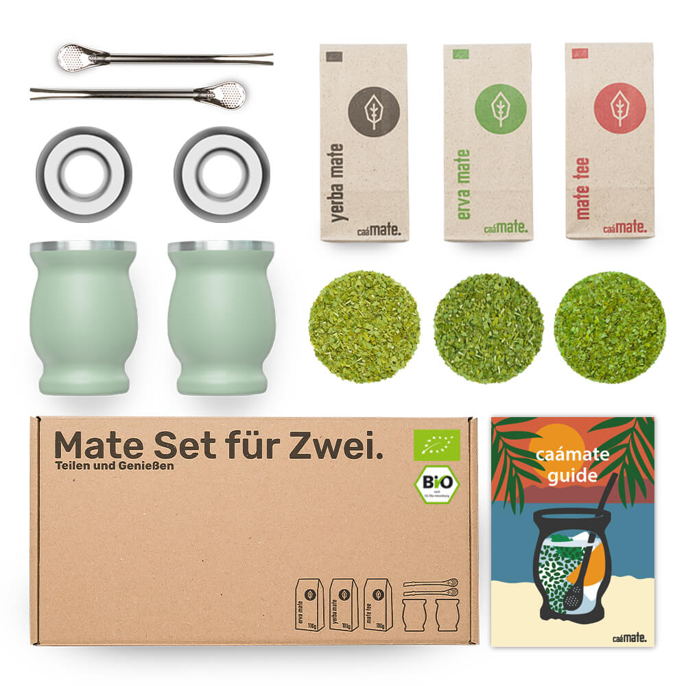 Mate Tee Set fuer zwei Edelstahl grün caamate