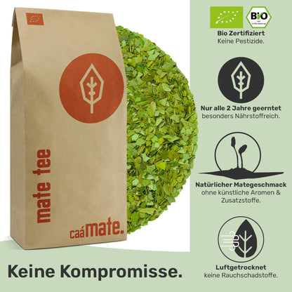 Mate Tee gruen  bio-zertifiziert nur alle zwei jahre geerntet ohne künstliche Aromen und Zusatzstoffen Luftgetrocknet
