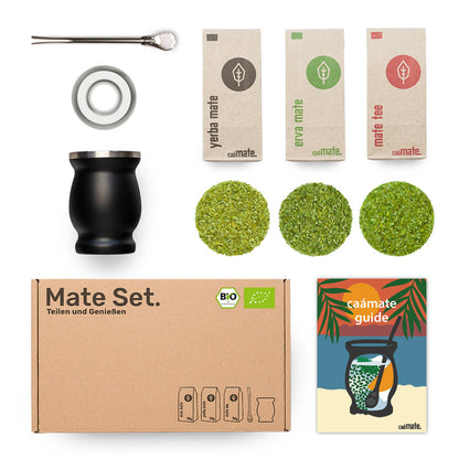 Mate Tee Set Edelstahl Matebecher schwarz Balance Einsatz caámate