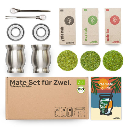 Mate Tee Set fuer zwei Edelstahl silber caamate