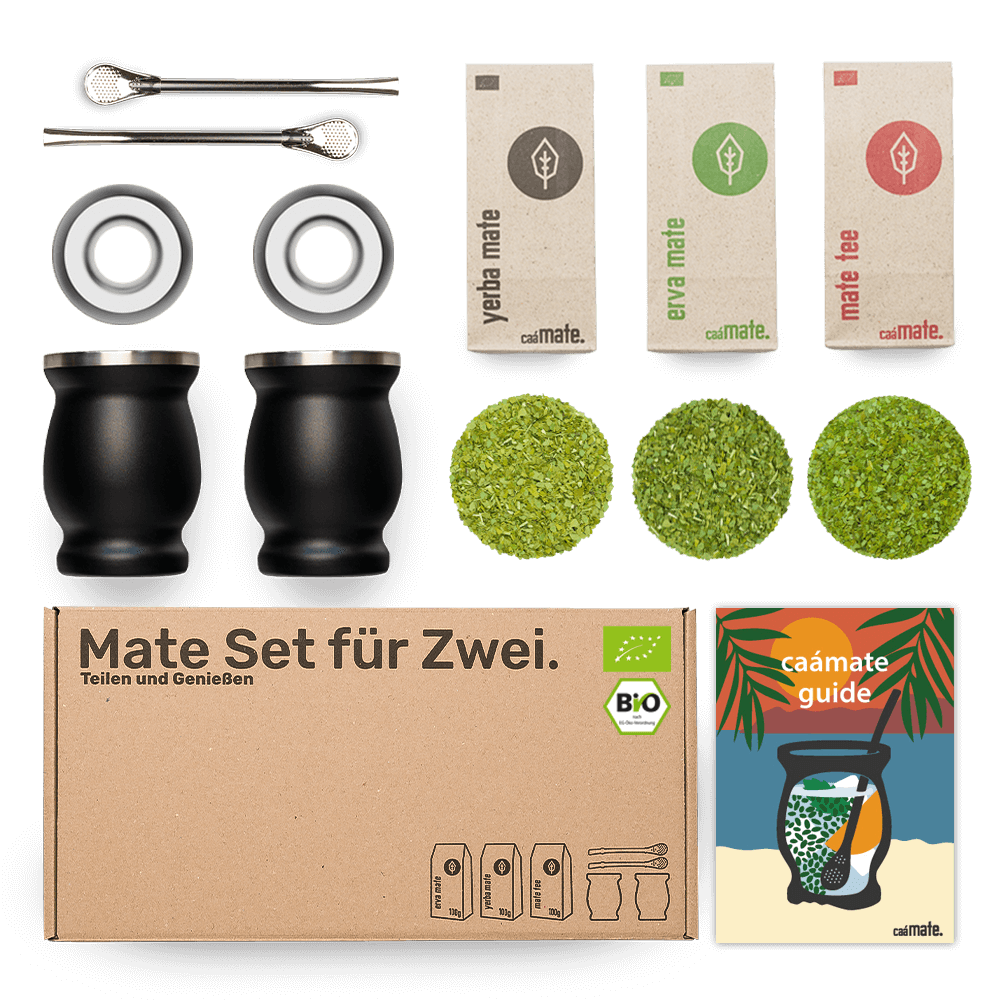 Mate Tee Set fuer zwei Edelstahl schwarz caamate