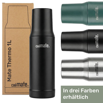 Thermosflasche verschiedenen Farben in grün, schwarz und silber