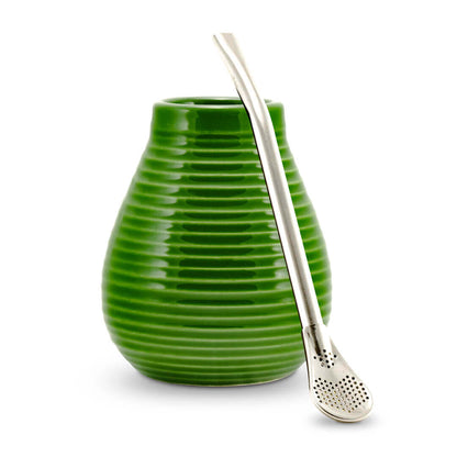 Kalebasse Keramik mit Bombilla Grün